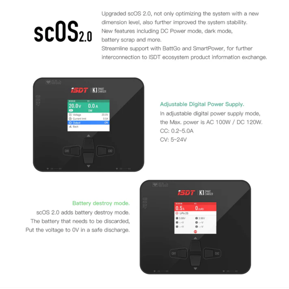 K1 Lipo Battery Balance Charger,1-6S AC 100W DC 2 x 250W 10A Smart Charger - Unmanned RC
