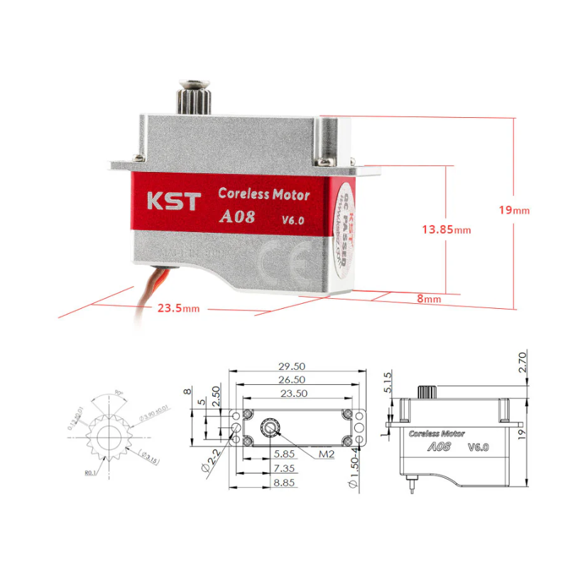 KST A08 V6.0 Coreless Metal Gear HV Micro Servo 3.2Kgf.cm 0.09sec for Glider DLG - Unmanned RC