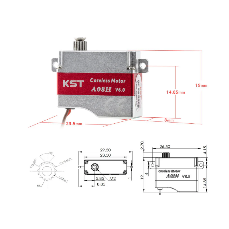 KST A08H V6.0 Coreless Metal Gear HV Micro Servo 3.2Kgf.cm 0.09sec for Glider DLG - Unmanned RC
