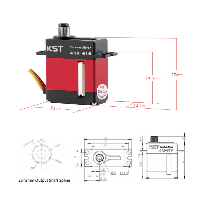 KST A12-610 V8.0 HV Mini Servo 9kg 0.10sec/60degree with Soft Start for Glider Wing - Unmanned RC