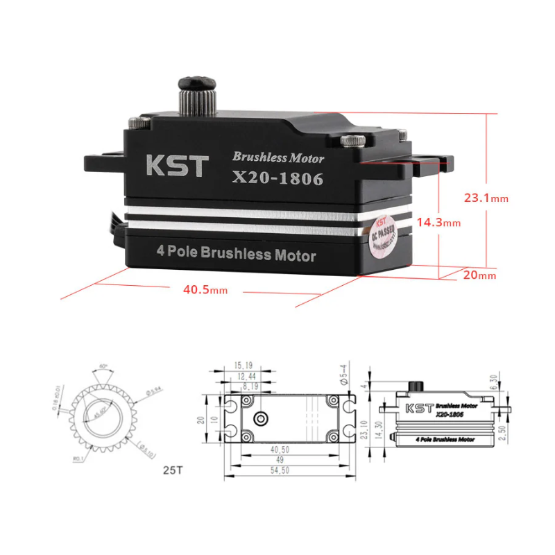 KST X20-1806 Brushless Low-profile Servo 18Kgf.cm 0.06sec for 1:10 Scale On-road Touring and Drift Cars, 1:10 Scale Off-road Buggies, Aerobatic Airplanes and Jets - Unmanned RC
