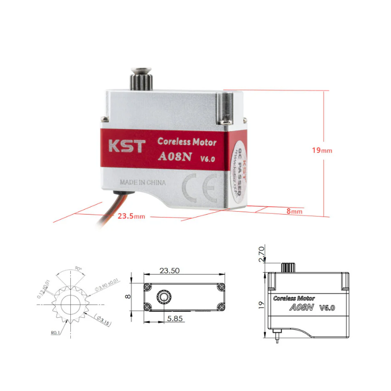 KST A08N V6.0 Coreless Metal Gear HV Micro Servo 3.2Kgf.cm 0.09sec for Glider DLG - Unmanned RC