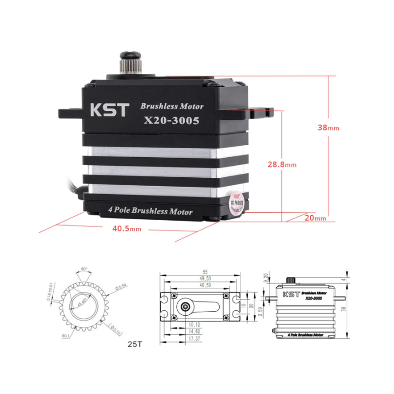 KST X20-3005 Brushless Standard Servo 32Kgf.cm 0.047sec for 1:8 & 1:10 Scale On-road or Off-road RC Race Cars, Aerobatic Airplanes and Jets - Unmanned RC