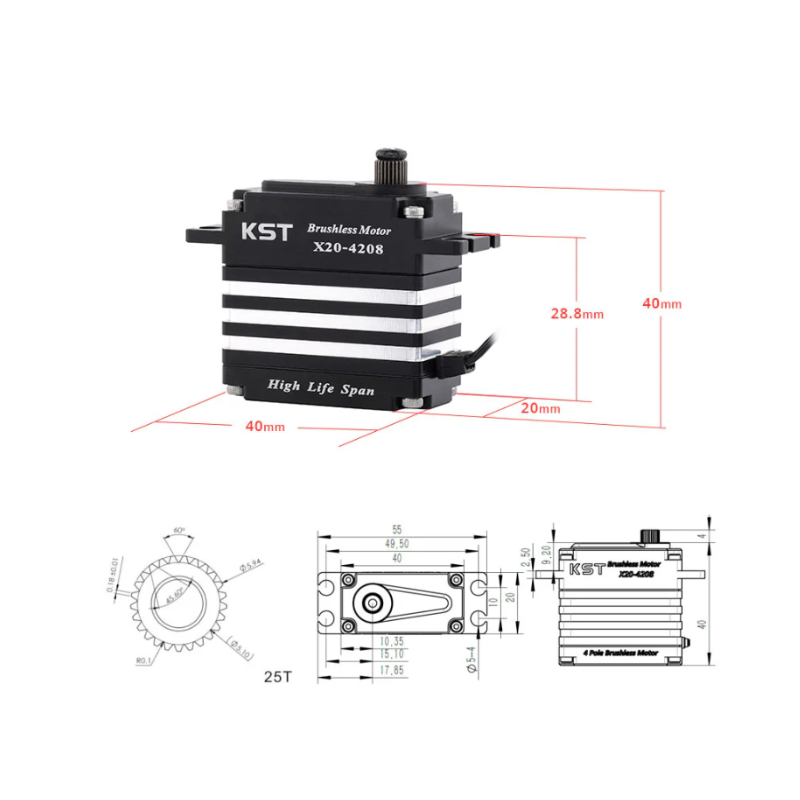 KST X20-4208 Brushless Contactless 6BB HLS Standard Servo 46Kgf.cm 0.07sec for 1:7 & 1:8 Scale On-road or Off-road RC Race Cars, Aerobatic Airplanes and Jets - Unmanned RC