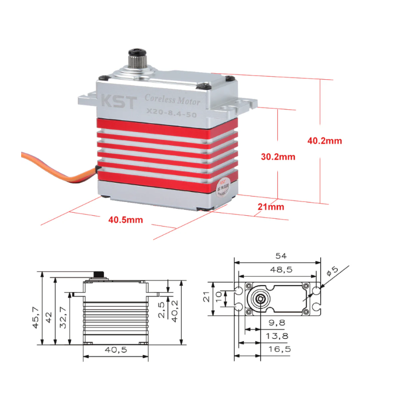KST X20-8.4-50 V8.0 Brushless Metal Gear Digital Servo 45Kgf.cm 0.15sec for Large Scale RC Plane, 1/8 & 1/10 On-road & Off-road RC Car - Unmanned RC