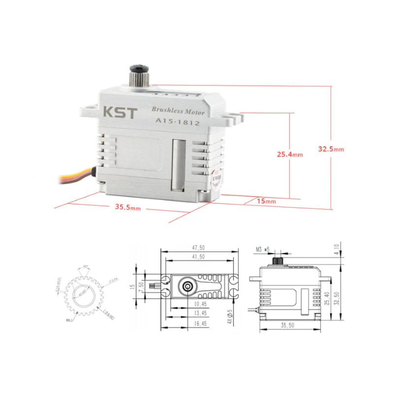 KST A15-1812 Brushless Mini Servo 1.8N.m 0.12sec/60° for RC Gliders - Unmanned RC