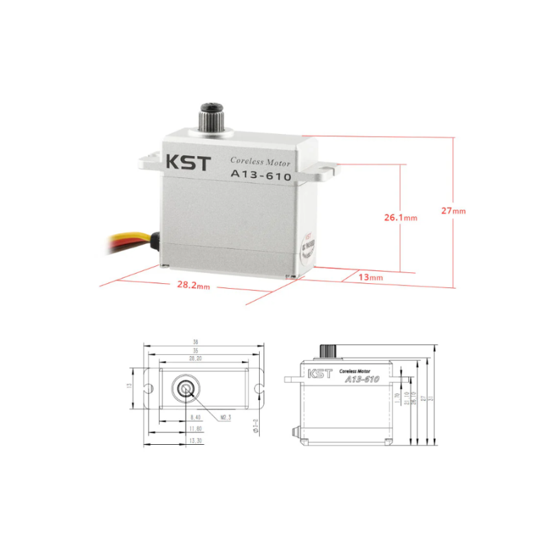 KST A13-610 Coreless Metal Gear HV Mini Servo 9kg.cm 0.10sec for Glider Wing - Unmanned RC