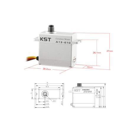 KST A13-610 Coreless Metal Gear HV Mini Servo 9kg.cm 0.10sec for Glider Wing - Unmanned RC
