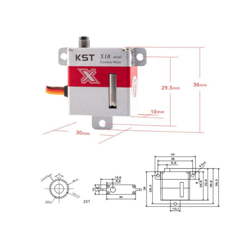 KST X10 Mini V8.0 Digital Metal Gear Servo 7.5kg 0.1sec for RC Gliders - Unmanned RC