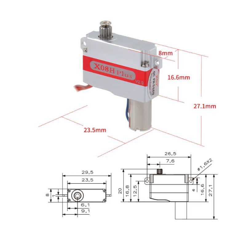 KST X08H Plus V2.0 Horizontal Lug Micro Servo 5.3Kgf.cm 0.09sec 9.5g 8mm for RC Gliders - Unmanned RC