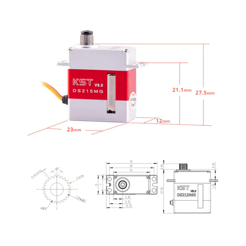 KST DS215MG V8.0 Digital Metal Gear Micro Servo 4.0Kgf.cm 0.05sec for RC Glider and Helicopters - Unmanned RC