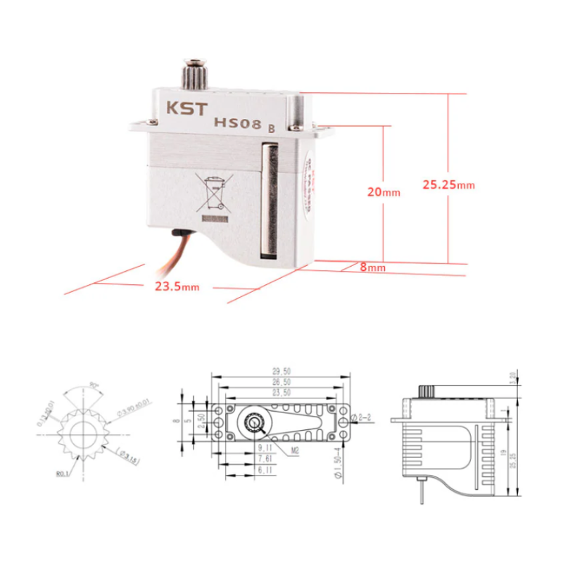 KST HS08B HV Digital Metal Gear Micro Servo 6.0Kgf.cm 0.09sec for RC Gliders - Unmanned RC