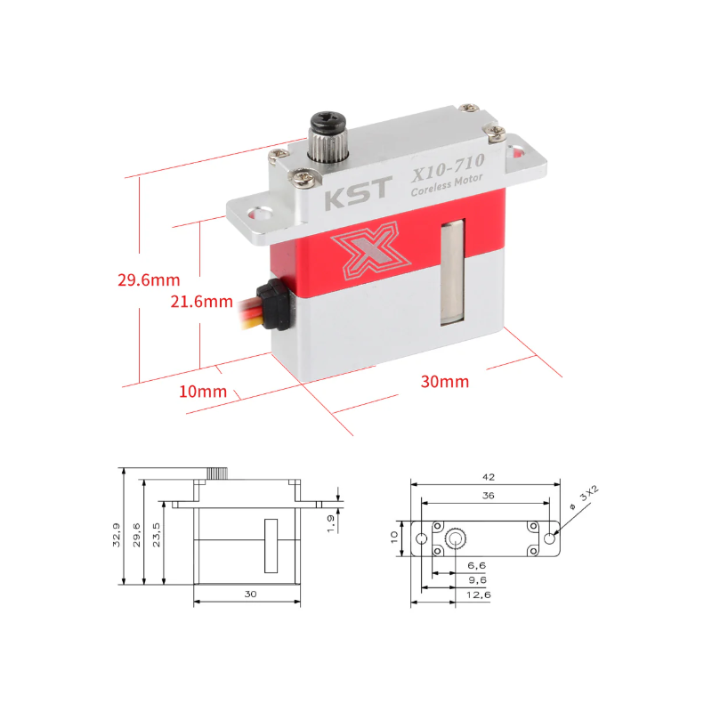 KST X10-710 V8.0 HV Mini Digital Metal Gear Servo 7.5Kgf.cm 0.10sec for RC Gliders - Unmanned RC