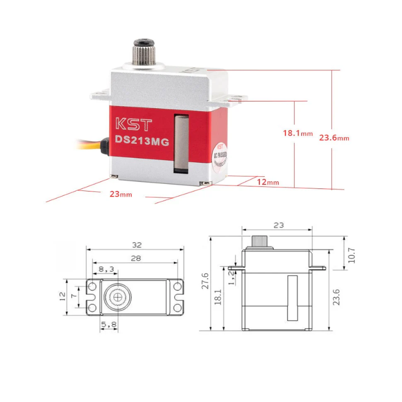 KST DS213MG V8.0 Micro Coreless 3.0Kgf.cm 0.07sec Metal Gear Digital Servo for Gliders and Small Size RC Planes - Unmanned RC