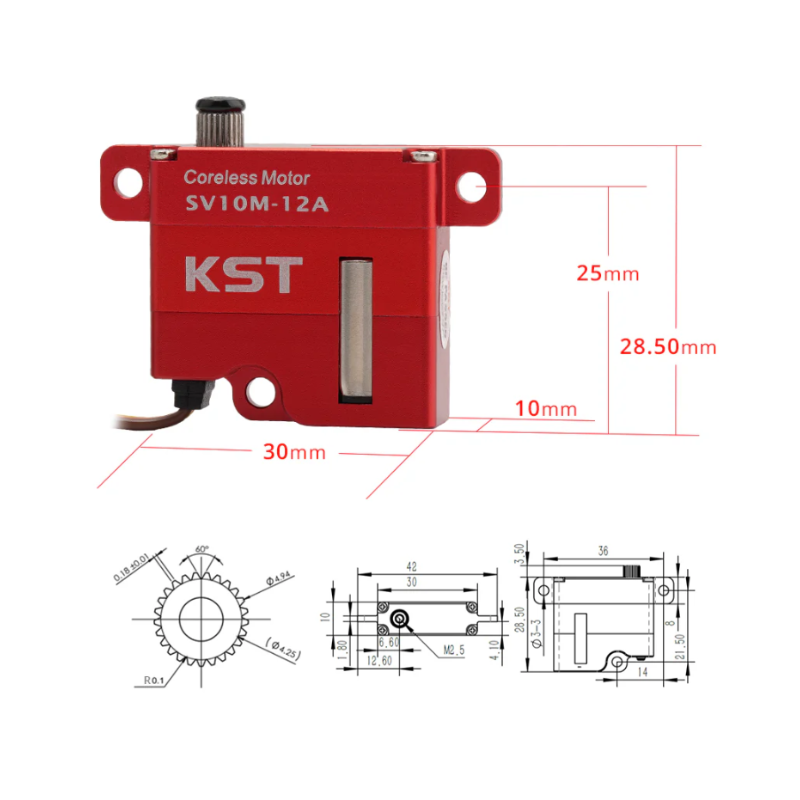 KST SV10M-12A & SV10M-12B Super High Voltage 9.0Kgf.cm 0.11sec/60° Wing Servo for RC Gliders and Industrial UAVs - Unmanned RC