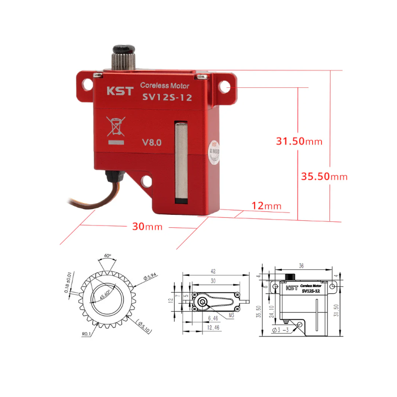 KST SV12T-12 & SV12S-12 Super High Voltage 12V Wing Servo for RC Gliders, RC Jets, and Industrial applications & UAVs - Unmanned RC