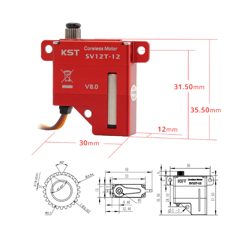 KST SV12T-12 & SV12S-12 Super High Voltage 12V Wing Servo for RC Gliders, RC Jets, and Industrial applications & UAVs - Unmanned RC
