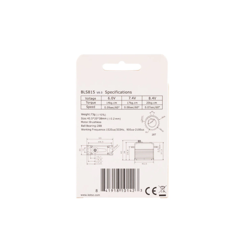 KST BLS815 V8.0 Digital Metal Gear Brushless Servo 20Kgf.cm 0.07sec/60degree for 550-700-class Helicopters - Unmanned RC