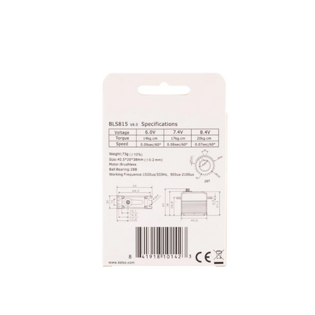 KST BLS815 V8.0 Digital Metal Gear Brushless Servo 20Kgf.cm 0.07sec/60degree for 550-700-class Helicopters - Unmanned RC