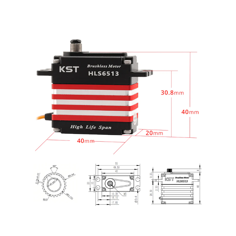 KST HLS6513 HV Standard 4-Pole Brushless Digital Metal Gear 6BB Servo with Contactless Hall Sensors – 70.0 Kgf.cm Torque, 0.11 Sec Speed for 700-800 Class RC Helicopters & Large-Scale RC Airplanes - Unmanned RC