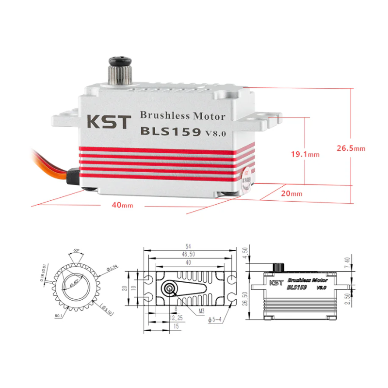 KST BLS159 Low Profile Brushless HV Digital Servo 15Kgf.cm 0.11sec/60degree for RC Car Buggy - Unmanned RC