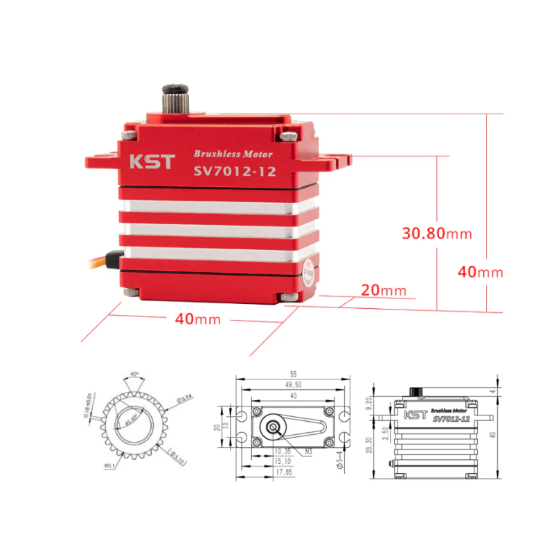 KST SV7012-12 SHV Contactless 4 Pole Brushless Digital Servo 75.0Kgf.cm 0.10sec/60° 6BB For Large Scale RC Planes, Industrial UAVs & Robotics - Unmanned RC