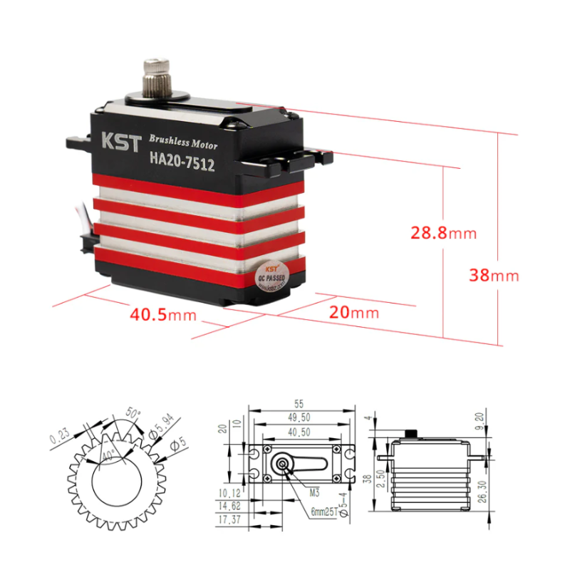 KST HA20-7512 Extreme-High-Torque Brushless Standard Servo 82Kgf.cm 0.11sec/60° For Large Scale RC Planes, Competition RC Planes & Industrial UAVs - Unmanned RC