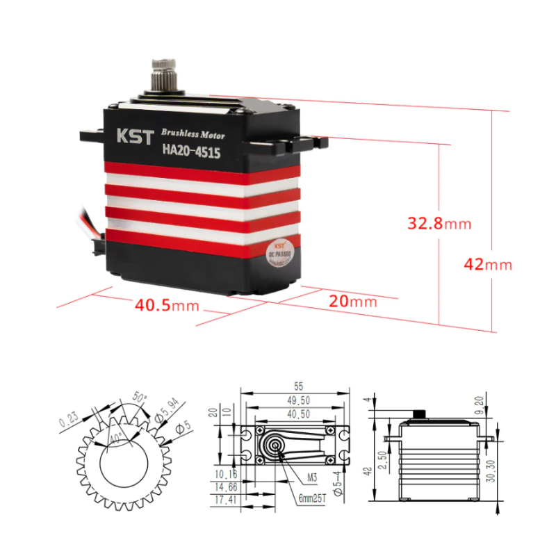 KST HA20-4515 Brushless Standard Servo 50Kgf.cm 0.13sec/60° Dual Ball Bearing for Large Scale RC Planes, Competition RC Planes & Industrial UAVs - Unmanned RC