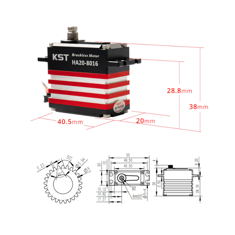 KST HA20-8016 Extreme-High-Torque Brushless Standard Servo 85Kgf.cm 0.15sec/60° For Large Scale RC Planes, Competition RC Planes & Industrial UAVs - Unmanned RC