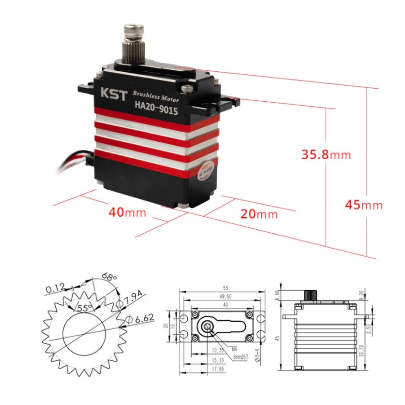 KST HA20-9015 Extreme-High-Torque Contactless Brushless Standard Servo 90Kgf.cm 0.15sec/60° For Large Scale RC Planes, Competition RC Planes & Industrial UAVs - Unmanned RC
