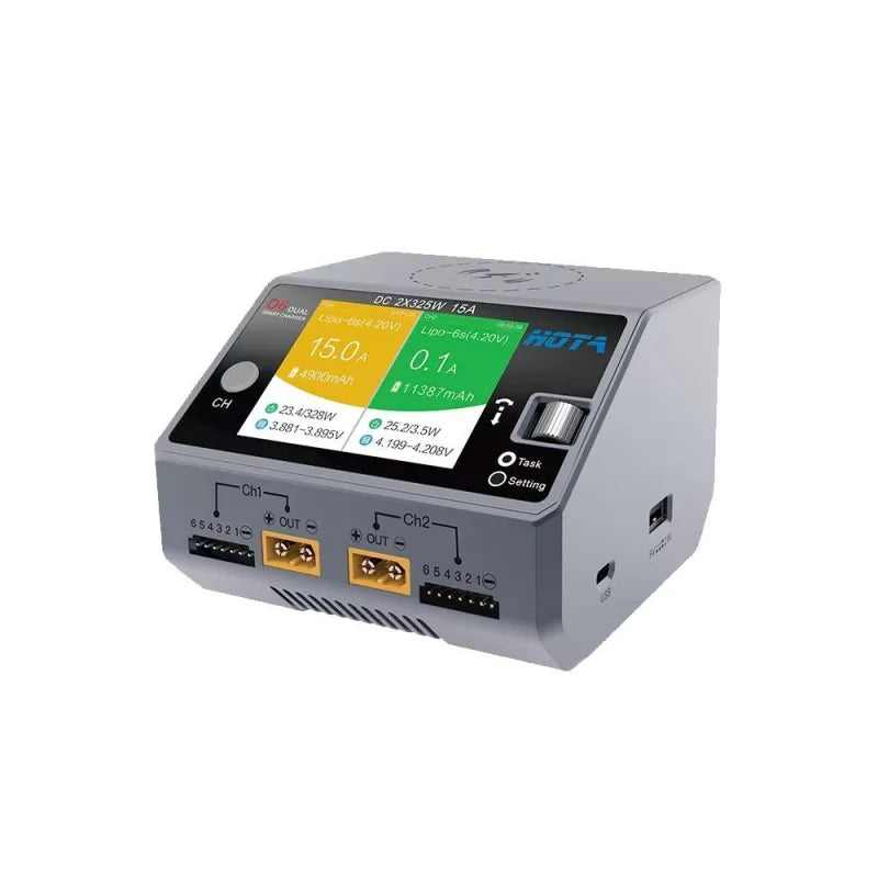 MAD - HOTA D6 Pro 325W 15A 1-6S Dual Channel AC/DC Smart Charger w/ Wireless Charging - XT60 - Unmanned RC