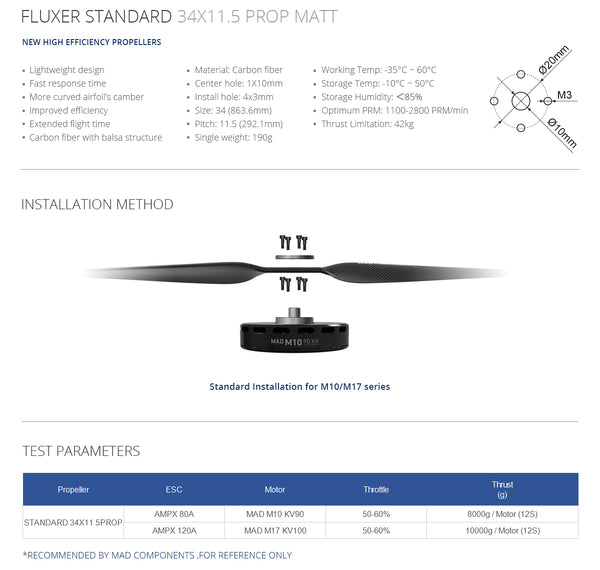 FLUXER 34×11.5 Inch Carbon Fiber Propellers - Unmanned RC